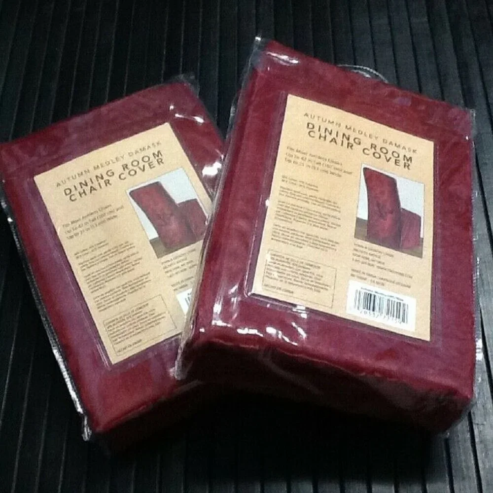 2 brand new WINE Autumn Medley Damask Chair Covers for Dining Room Chairs